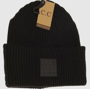 C.C Ribbed Rubber Patch Beanie