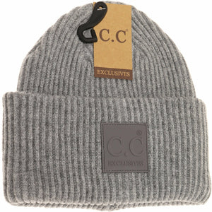 Solid Ribbed CC Beanie with Rubber Patch
