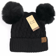 Load image into Gallery viewer, Cable Knit Double Matching Pom Beanie